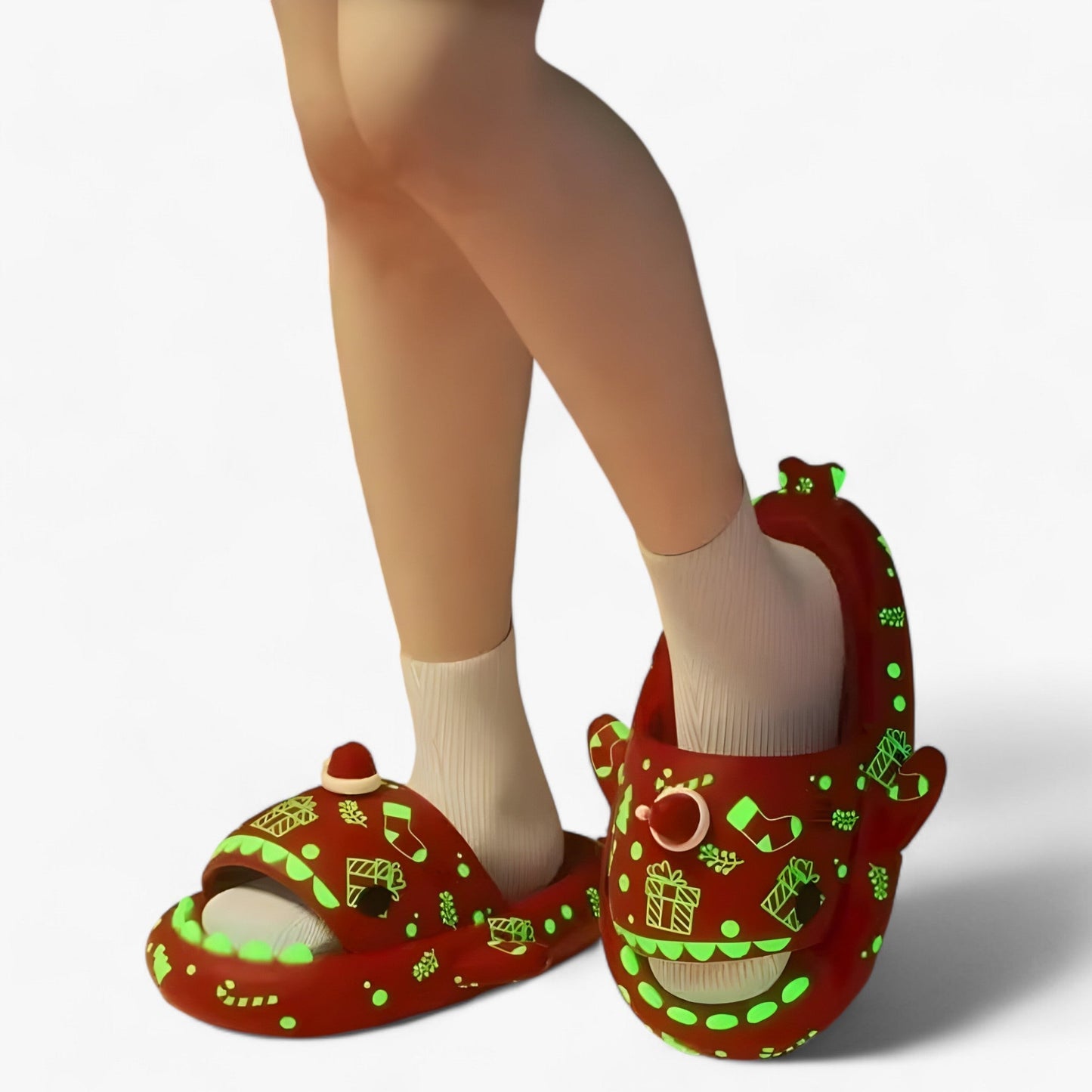 Leuchtende Hai-Pantoffeln - Lustige und gemütliche Sandalen für die Halloween-Nacht