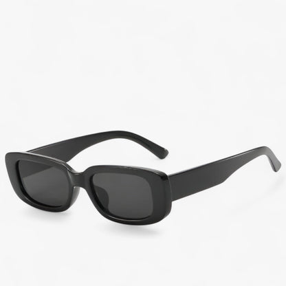 Nico | Unisex Retro Rechteckige Sonnenbrille mit Schwarzen Gläsern