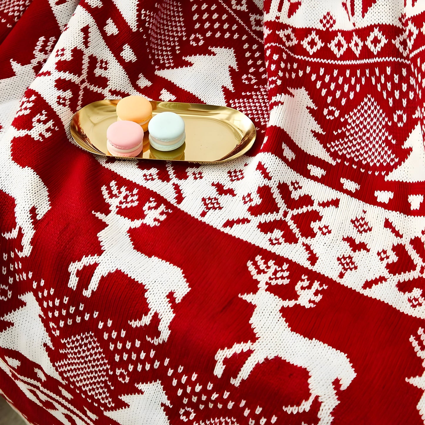 Nordische Weihnachtsstrickdecke mit Streifen - Kuschelige Decke für Zuhause und das Büro