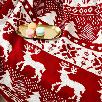 Nordische Weihnachtsstrickdecke mit Streifen - Kuschelige Decke für Zuhause und das Büro