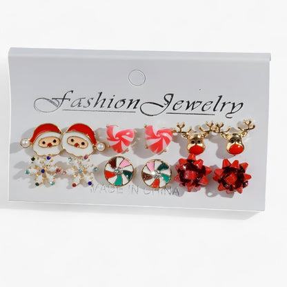 Sparkle | Set aus 6 Paar Weihnachtsohrringen - Funkelnde Designs aus Zirkonia