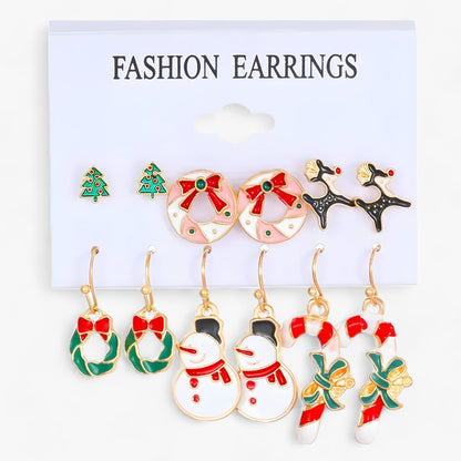 Sparkle | Set aus 6 Paar Weihnachtsohrringen - Funkelnde Designs aus Zirkonia