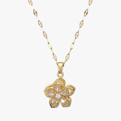 Winnie | Halskette mit rotierender Blume aus Gold und Zirkonia