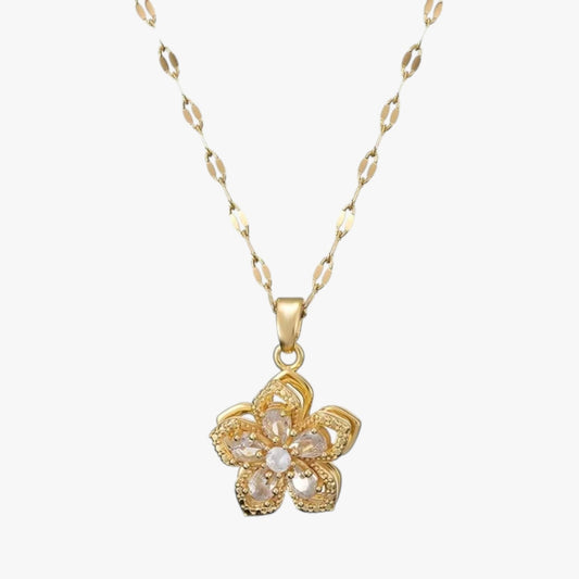 Winnie | Halskette mit rotierender Blume aus Gold und Zirkonia