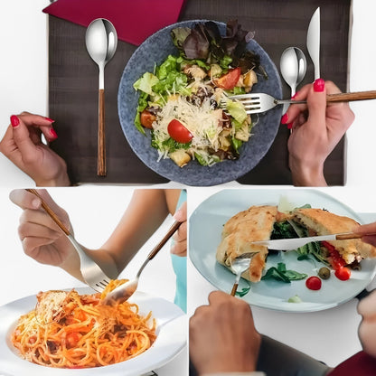 Minette | 12-teiliges Besteckset – Holzgriffe, spülmaschinenfest