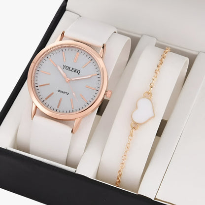 Nova | Set Eleganza Femminile 2 Uhren aus Leder für Damen und Armband, Luxusstil am Handgelenk