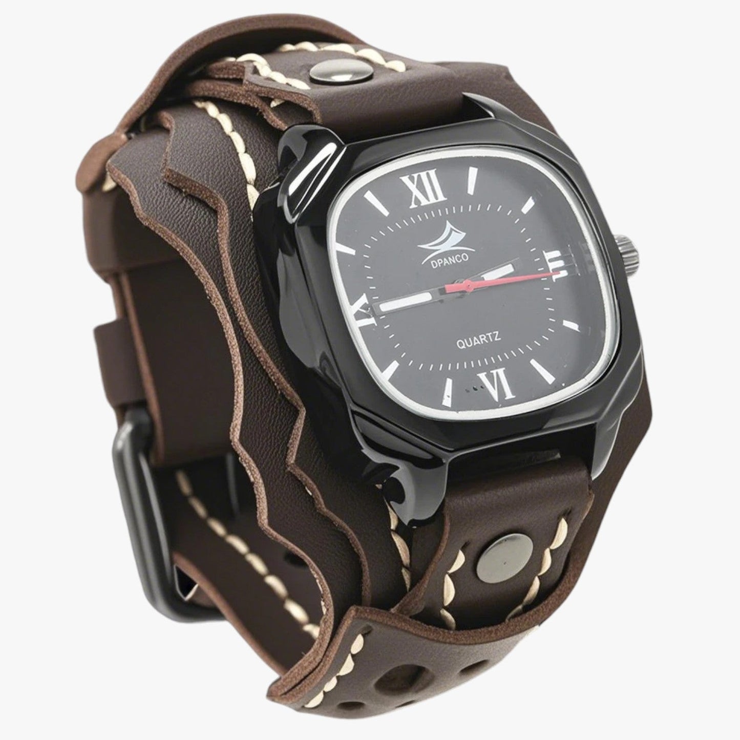 Alden | Großes quadratisches Herrenuhr mit echtem Lederarmband