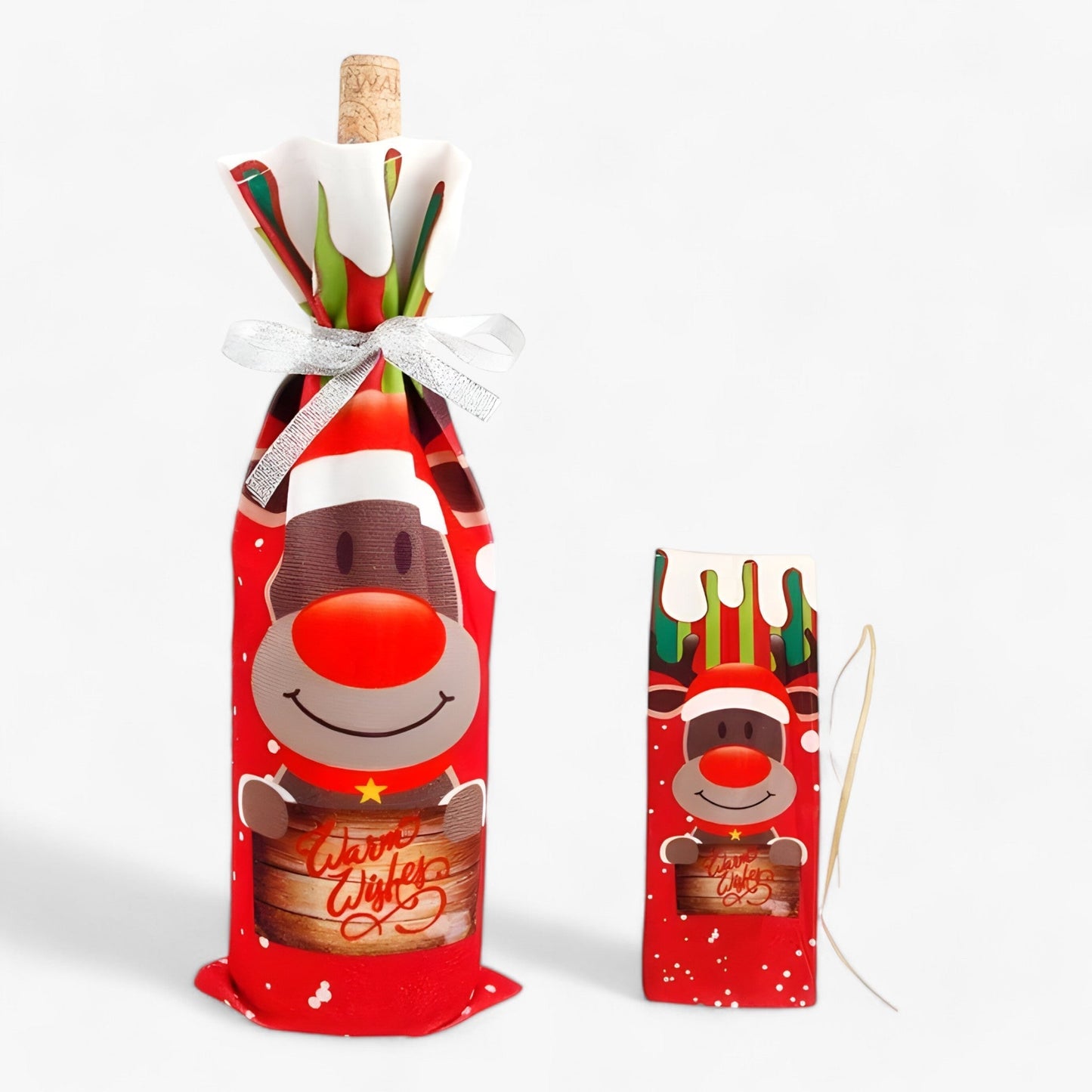 FengRise Dekoration | Flasche Hülle Weihnachtsmann - Geschenkhalter in Weihnachtsstrümpfen - Weihnachtsgeschirr - Neujahrs Geschenk