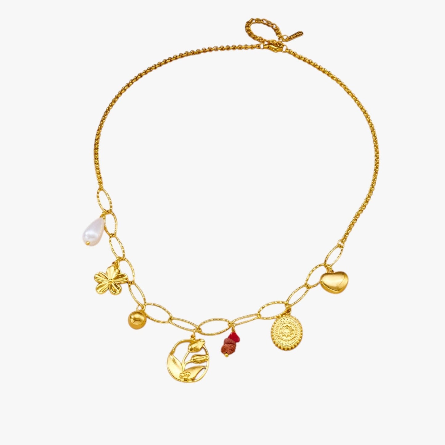 Bailey | Elegante Halskette mit Herz- und Tulpenanhängern