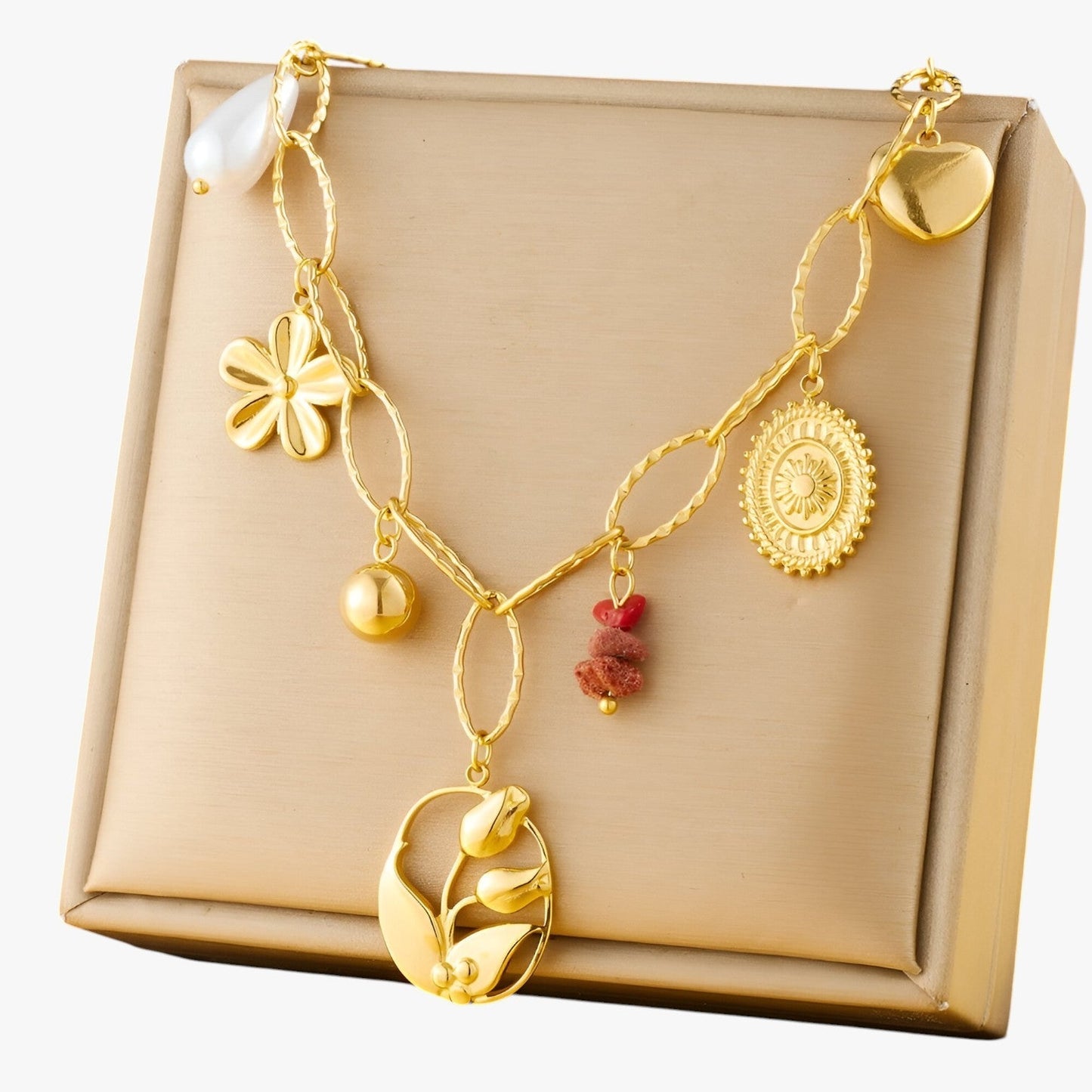 Bailey | Elegante Halskette mit Herz- und Tulpenanhängern