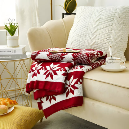 Nordische Weihnachtsstrickdecke mit Streifen - Kuschelige Decke für Zuhause und das Büro