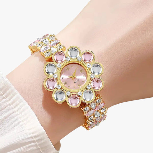 Lilliana | Elegante Armbanduhr mit Blumen-Zifferblatt aus Kristall