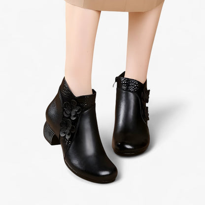Greta | Retro-Stiefeletten aus echtem Leder mit optischem Absatz