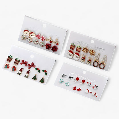 Sparkle | Set aus 6 Paar Weihnachtsohrringen - Funkelnde Designs aus Zirkonia