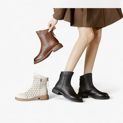 Irene | Sommerstiefel mit durchbrochenem Plateau und hinterem Reißverschluss