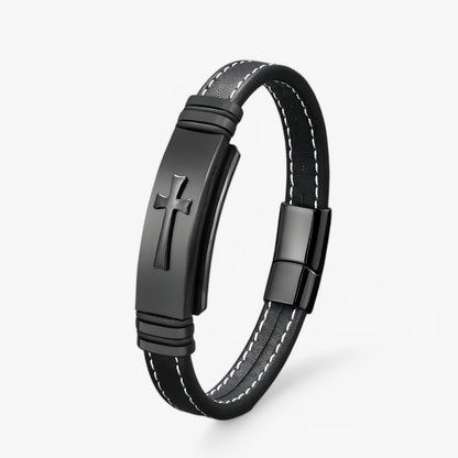 Rafa | Robustes schwarzes goldenes Kreuzarmband