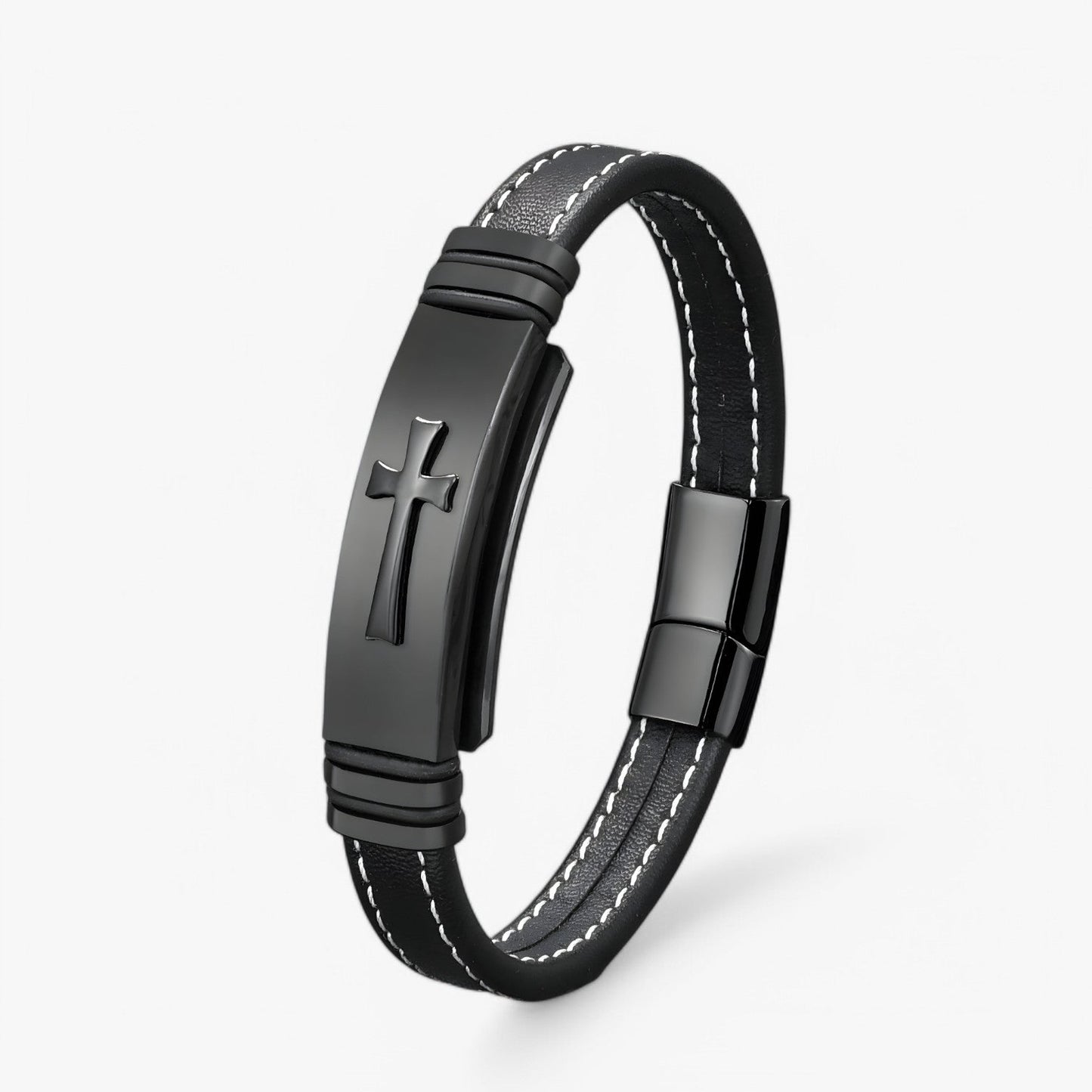 Rafa | Robustes schwarzes goldenes Kreuzarmband