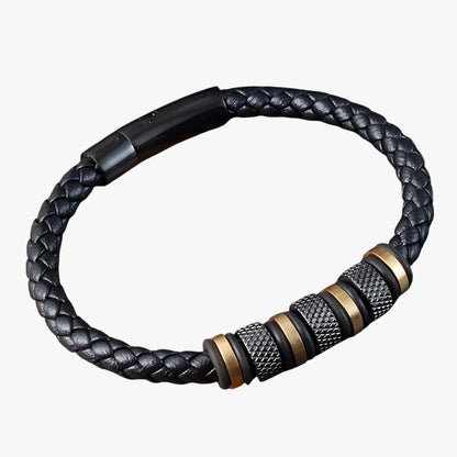 Ryder | Herrenarmband aus geflochtenem Leder mit Stahlperlen