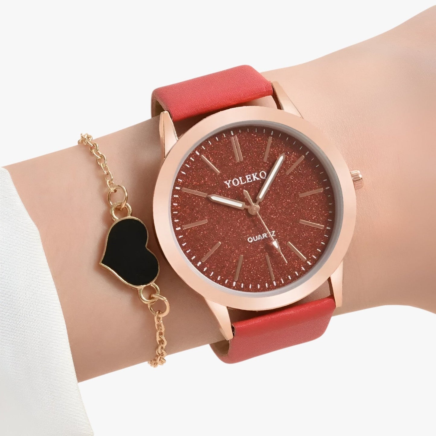 Nova | Set Eleganza Femminile 2 Uhren aus Leder für Damen und Armband, Luxusstil am Handgelenk