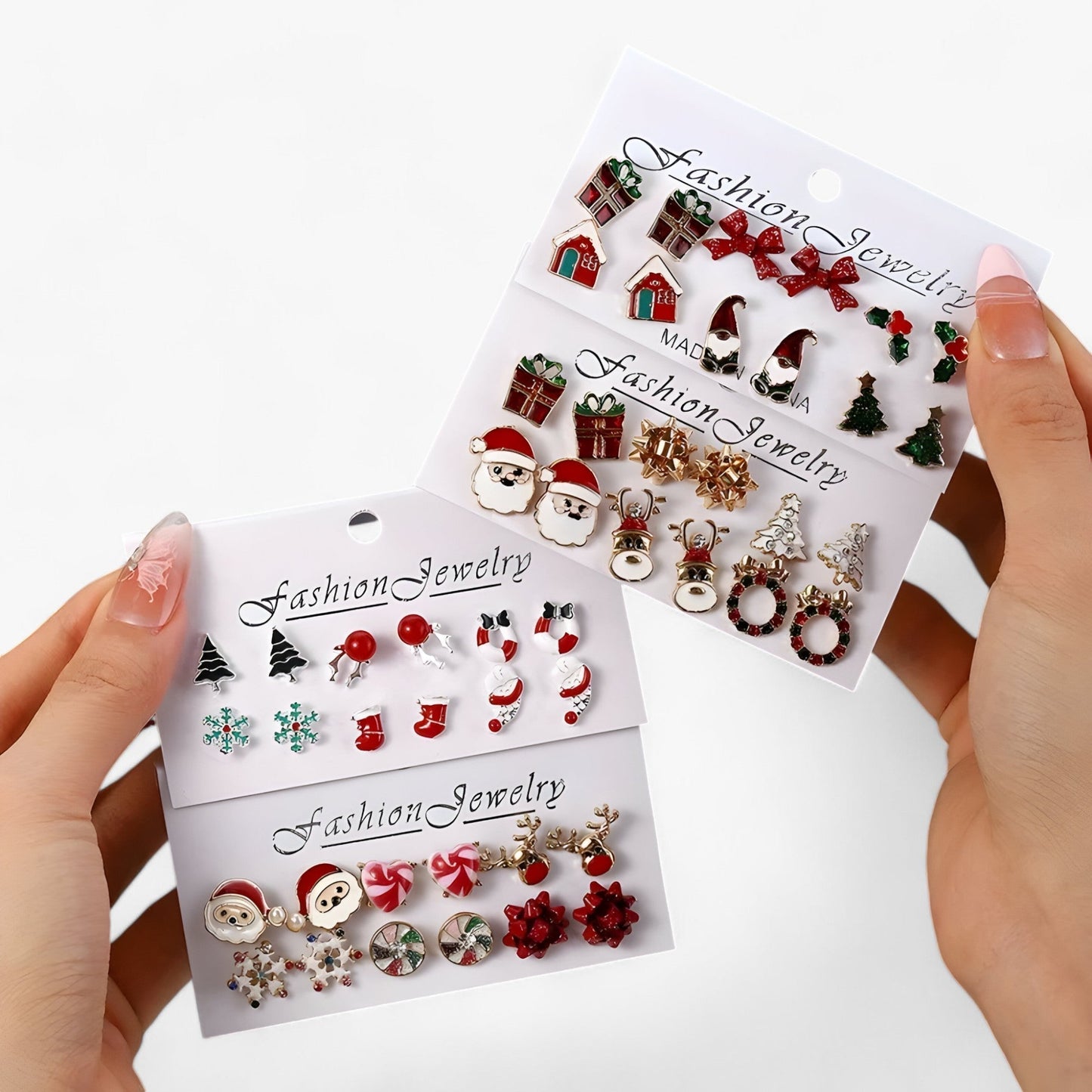Sparkle | Set aus 6 Paar Weihnachtsohrringen - Funkelnde Designs aus Zirkonia