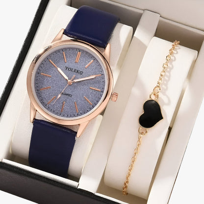 Nova | Set Eleganza Femminile 2 Uhren aus Leder für Damen und Armband, Luxusstil am Handgelenk