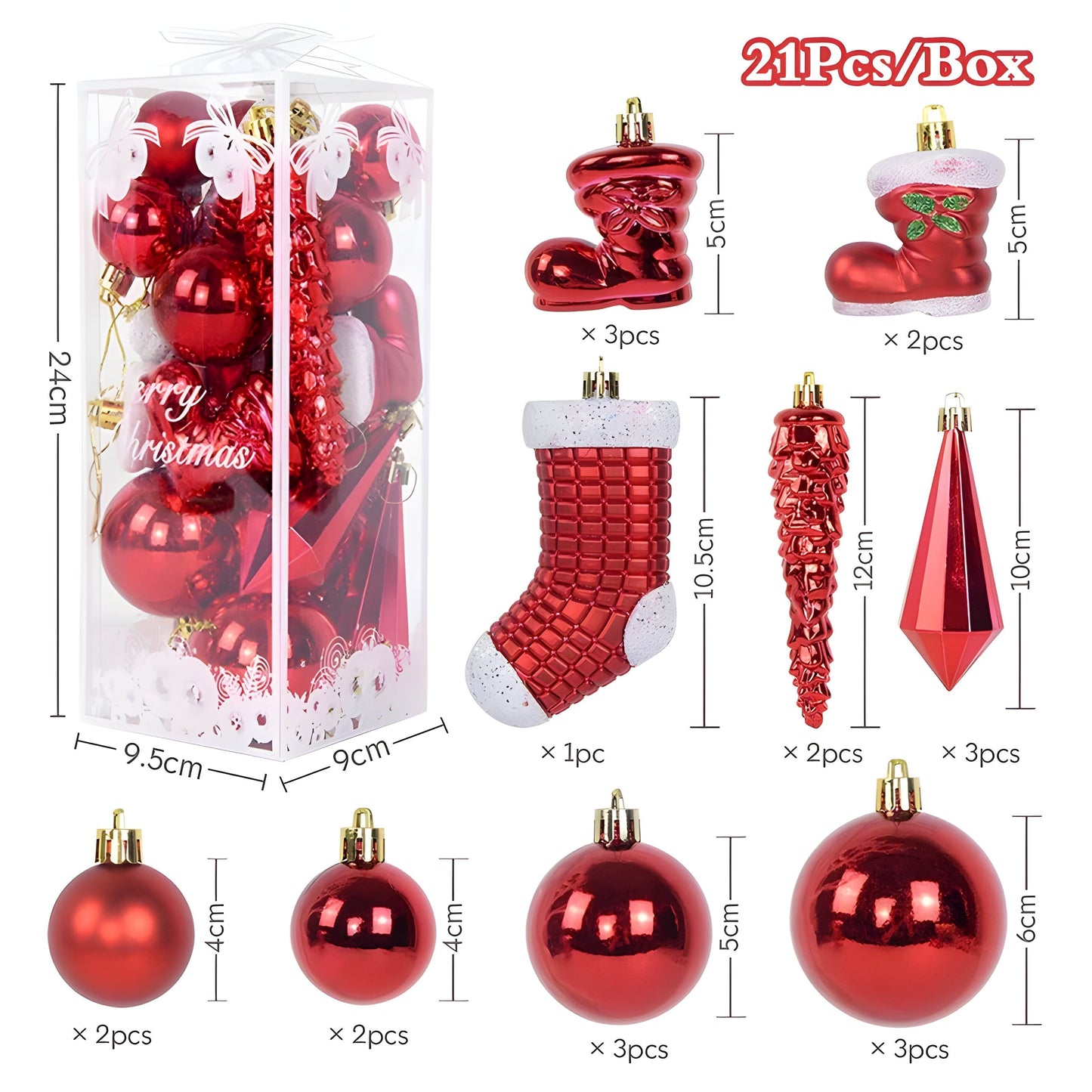 21 Stück Weihnachtskugel-Ornamente – elegante Eiszapfen-Anhänger für Dekorationen