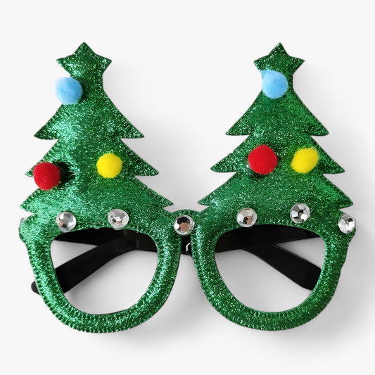 Urlaubsfeiernder | Weihnachtsbrille mit Weihnachtsmann, Weihnachtsbaum und Schneemann - Lustige Accessoires für Festtagsfotos
