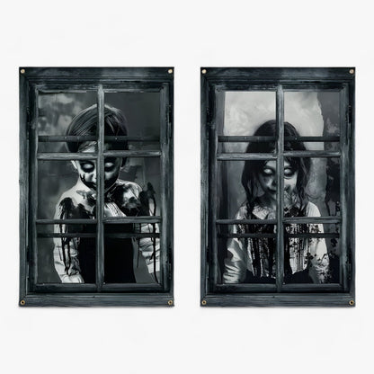 Blutdurstige Dunkelheit | Fenstervorhänge mit Halloween-Silhouette - Gruselige Horror-Dekoration