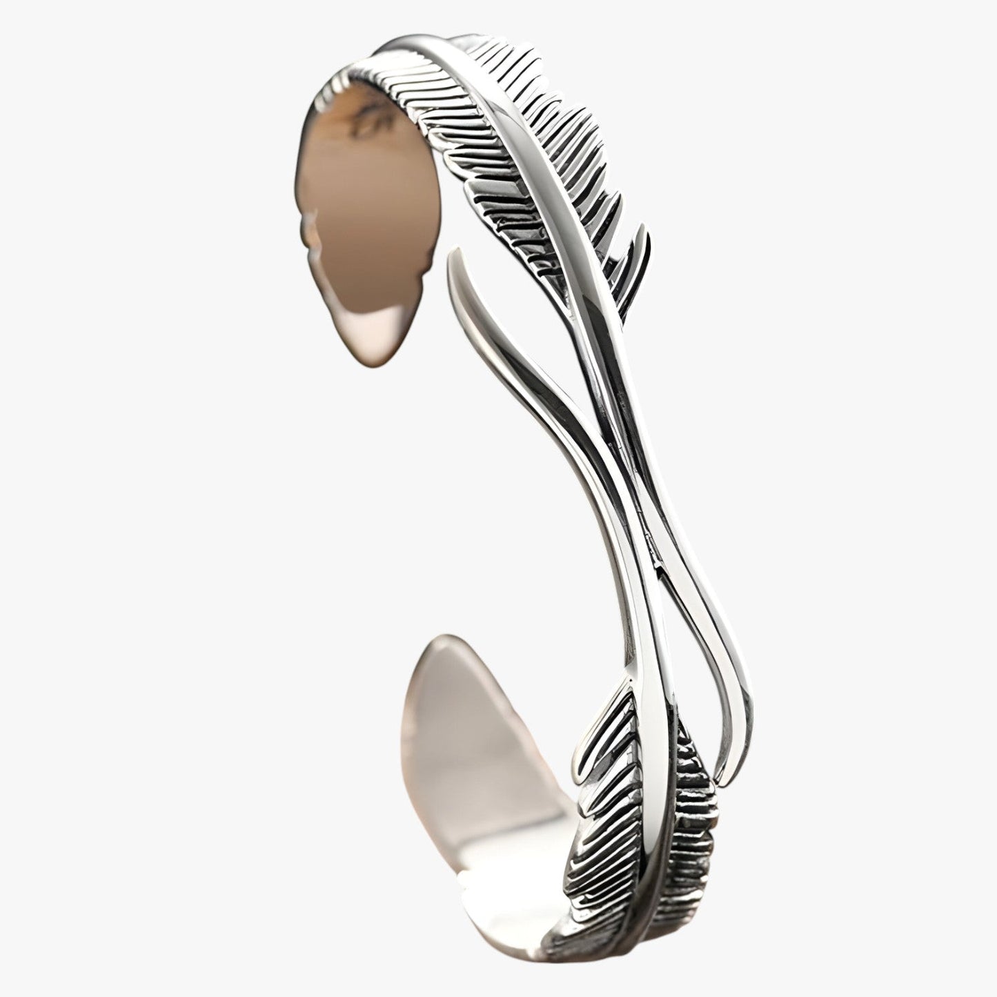 Jayce | Armband aus 925er Silber mit Goldener Feder im Vintage Punk Stil