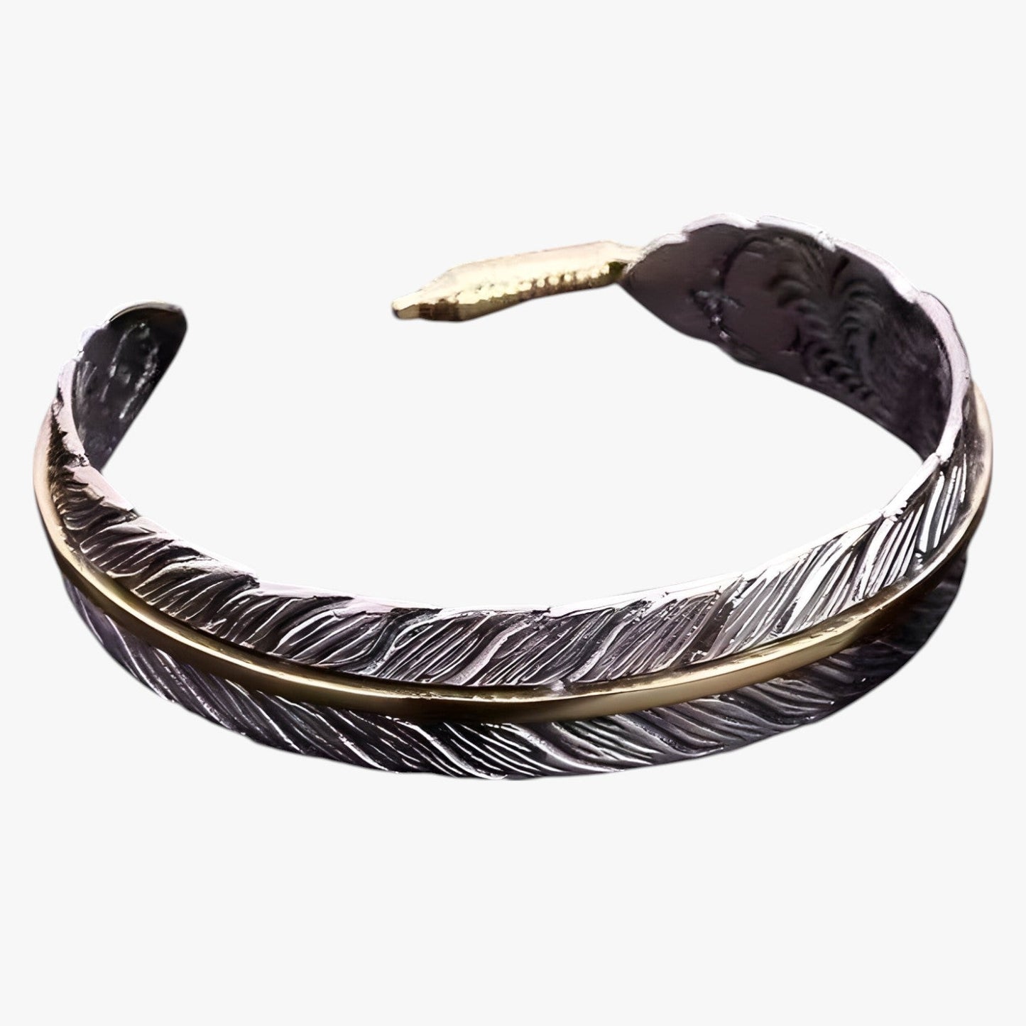 Jayce | Armband aus 925er Silber mit Goldener Feder im Vintage Punk Stil