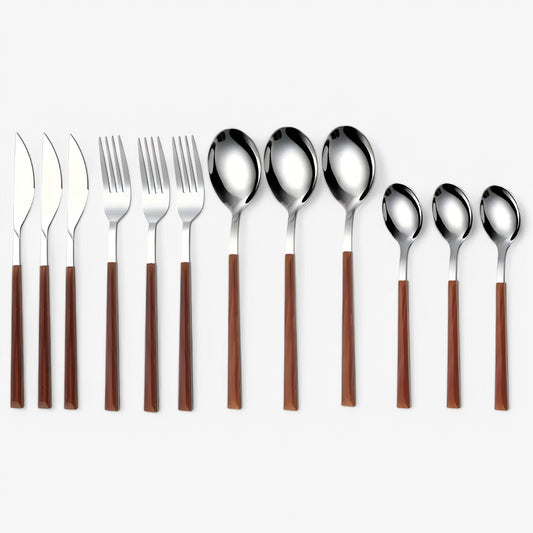 Minette | 12-teiliges Besteckset – Holzgriffe, spülmaschinenfest