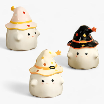 Tassen aus Keramik mit lustigen Gespenstern - Kaffeetassen mit Deckeln für Halloween