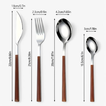 Minette | 12-teiliges Besteckset – Holzgriffe, spülmaschinenfest