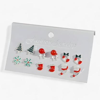 Sparkle | Set aus 6 Paar Weihnachtsohrringen - Funkelnde Designs aus Zirkonia