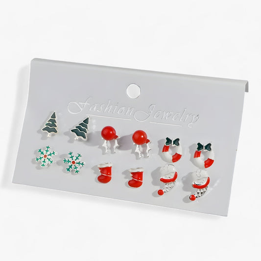 Sparkle | Set aus 6 Paar Weihnachtsohrringen - Funkelnde Designs aus Zirkonia