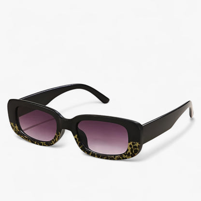 Nico | Unisex Retro Rechteckige Sonnenbrille mit Schwarzen Gläsern