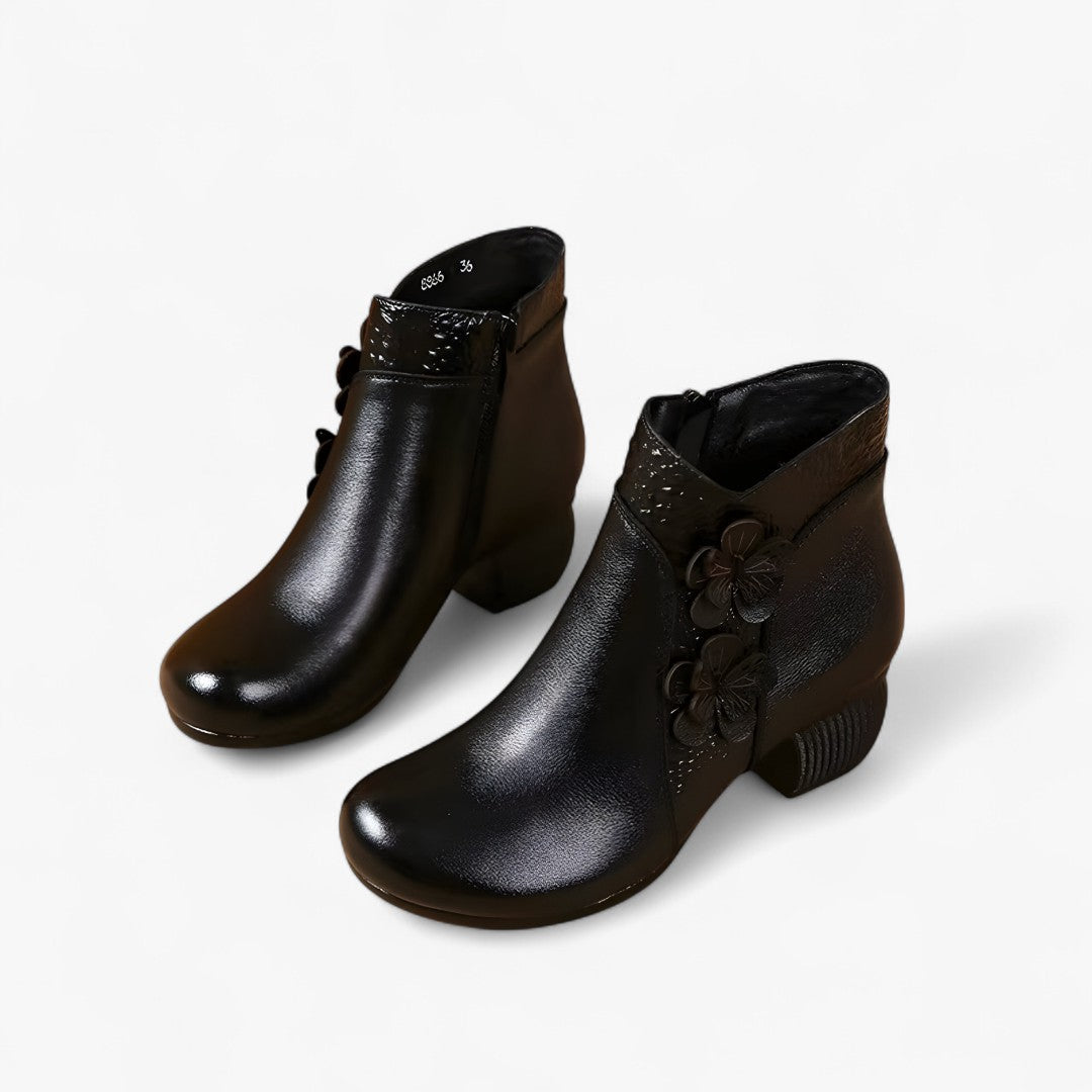 Greta | Retro-Stiefeletten aus echtem Leder mit optischem Absatz