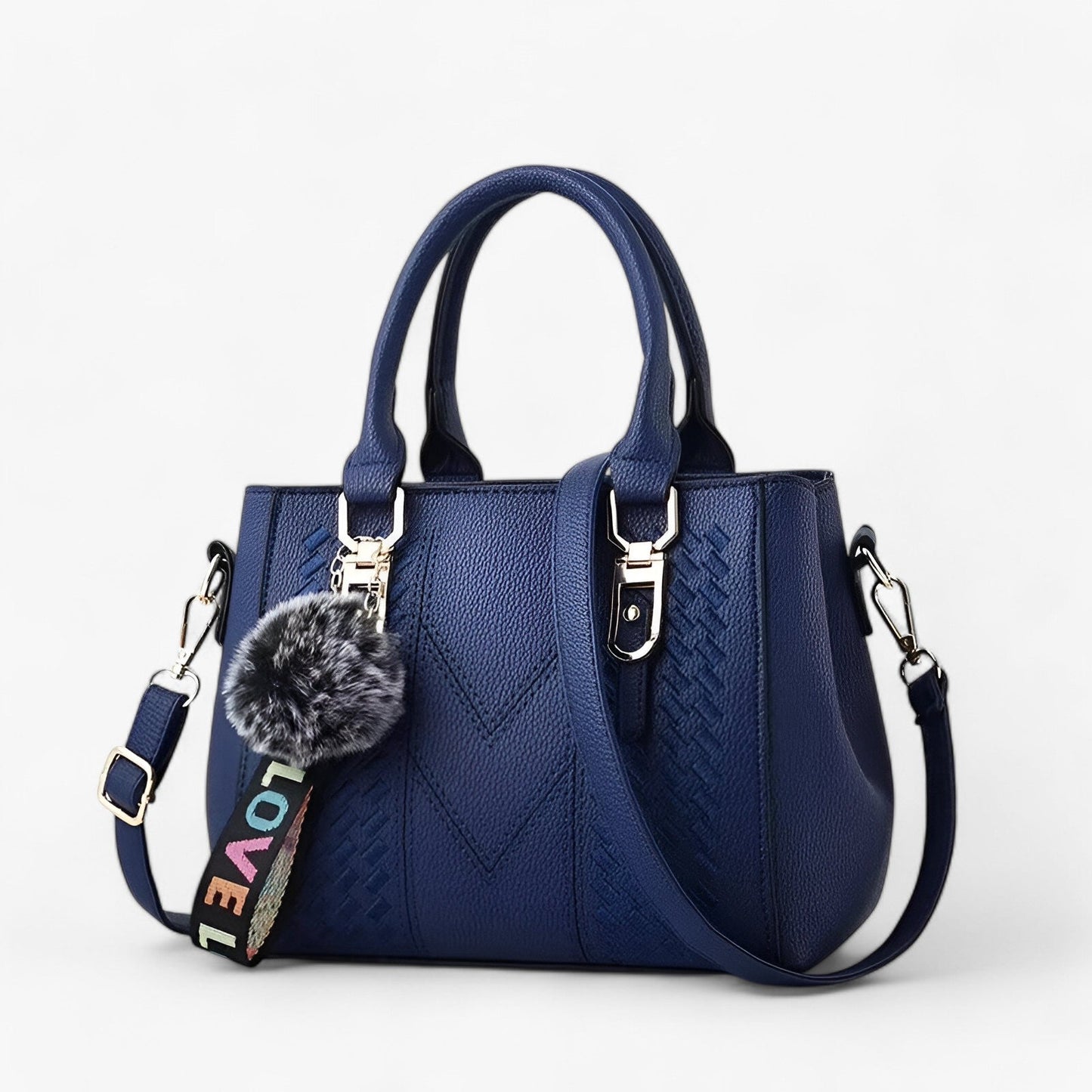 Stylische Leder-Messenger-Tasche mit weichem Pompon