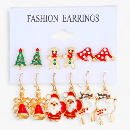 Sparkle | Set aus 6 Paar Weihnachtsohrringen - Funkelnde Designs aus Zirkonia