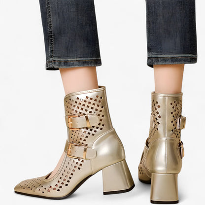 Mira | Sommerstiefel mit blockabsatz und durchbrochenen Netzdetails