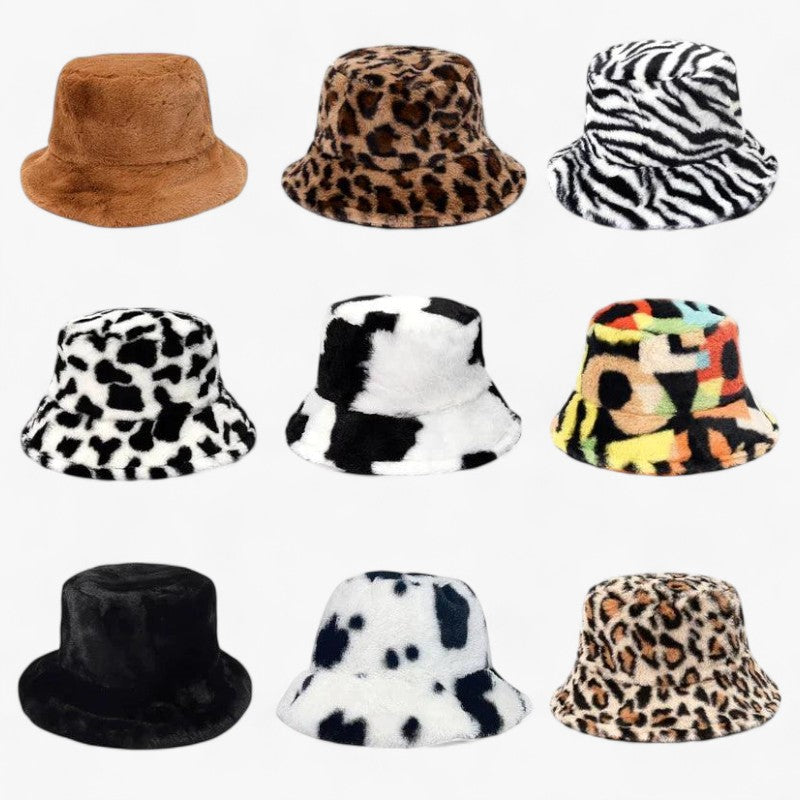 Jasmijn - Winterkappe mit Leopardenmuster aus Kunstpelz