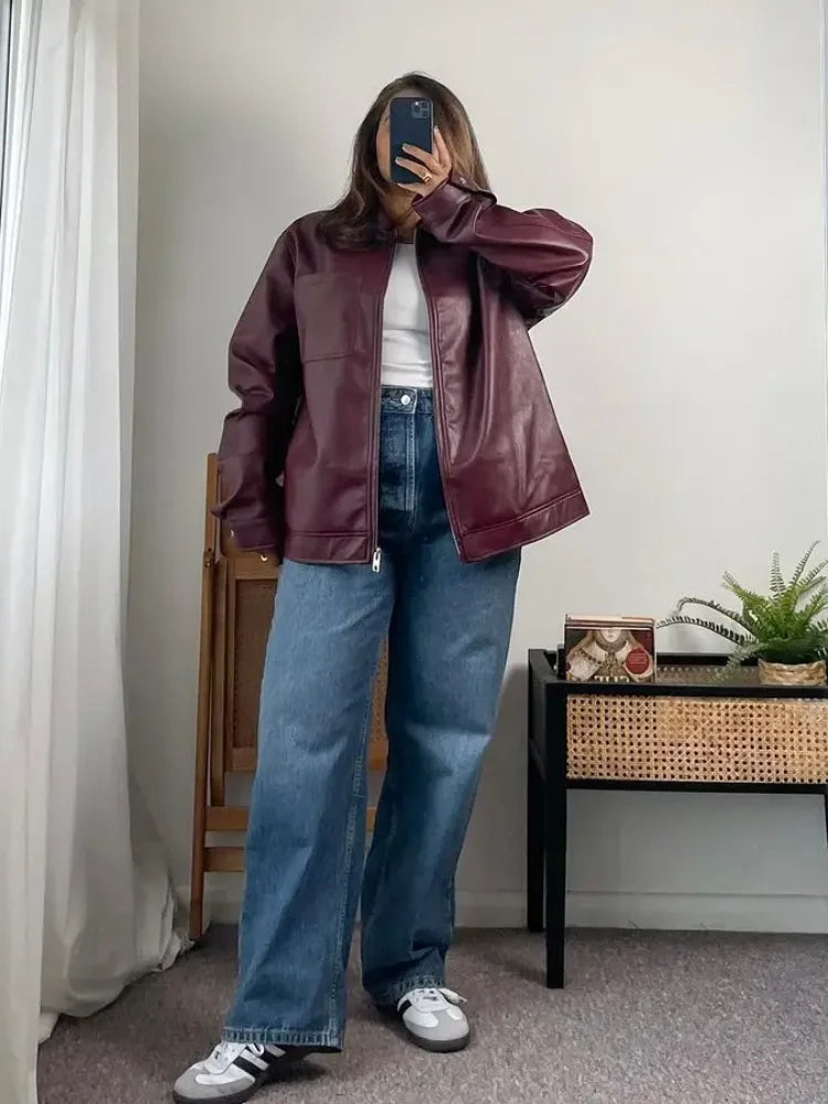 Schicke Damen-Kunstlederjacke