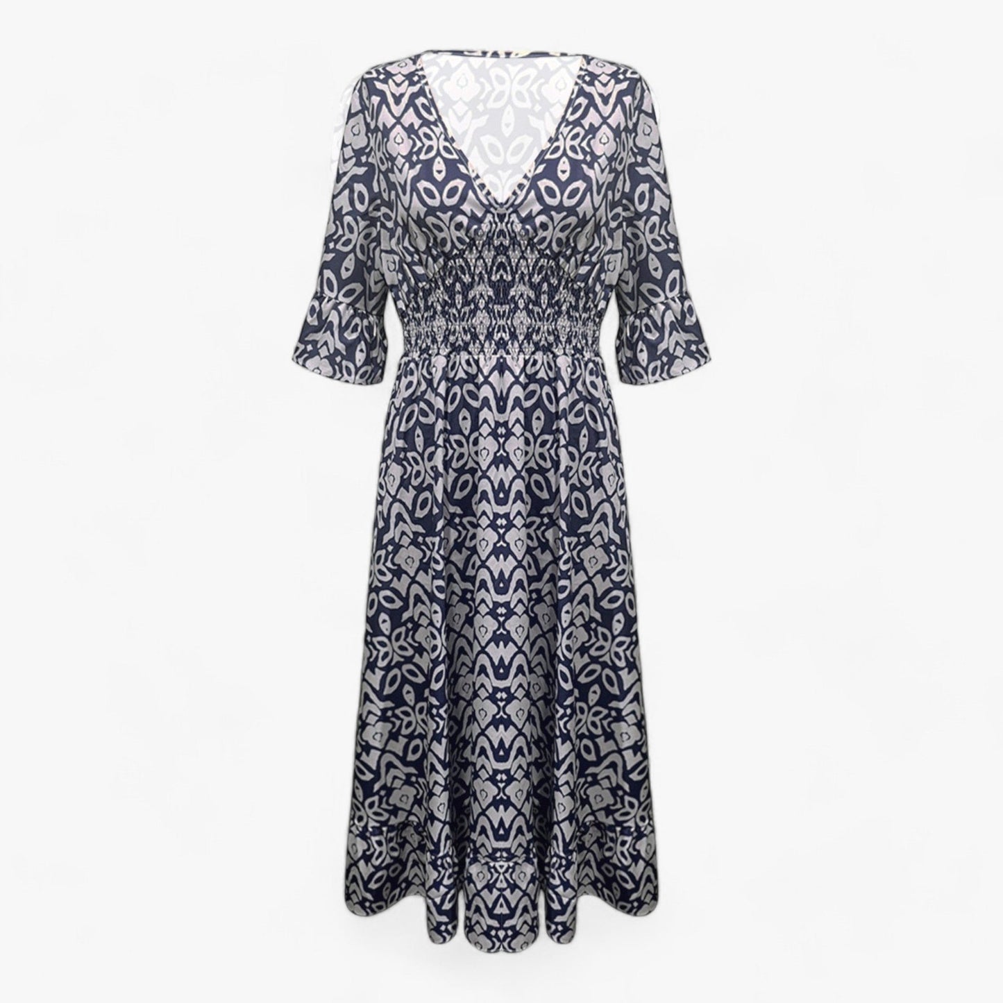 Großes Florales V-Ausschnitt-Kleid - Perfekt für Strandurlaube