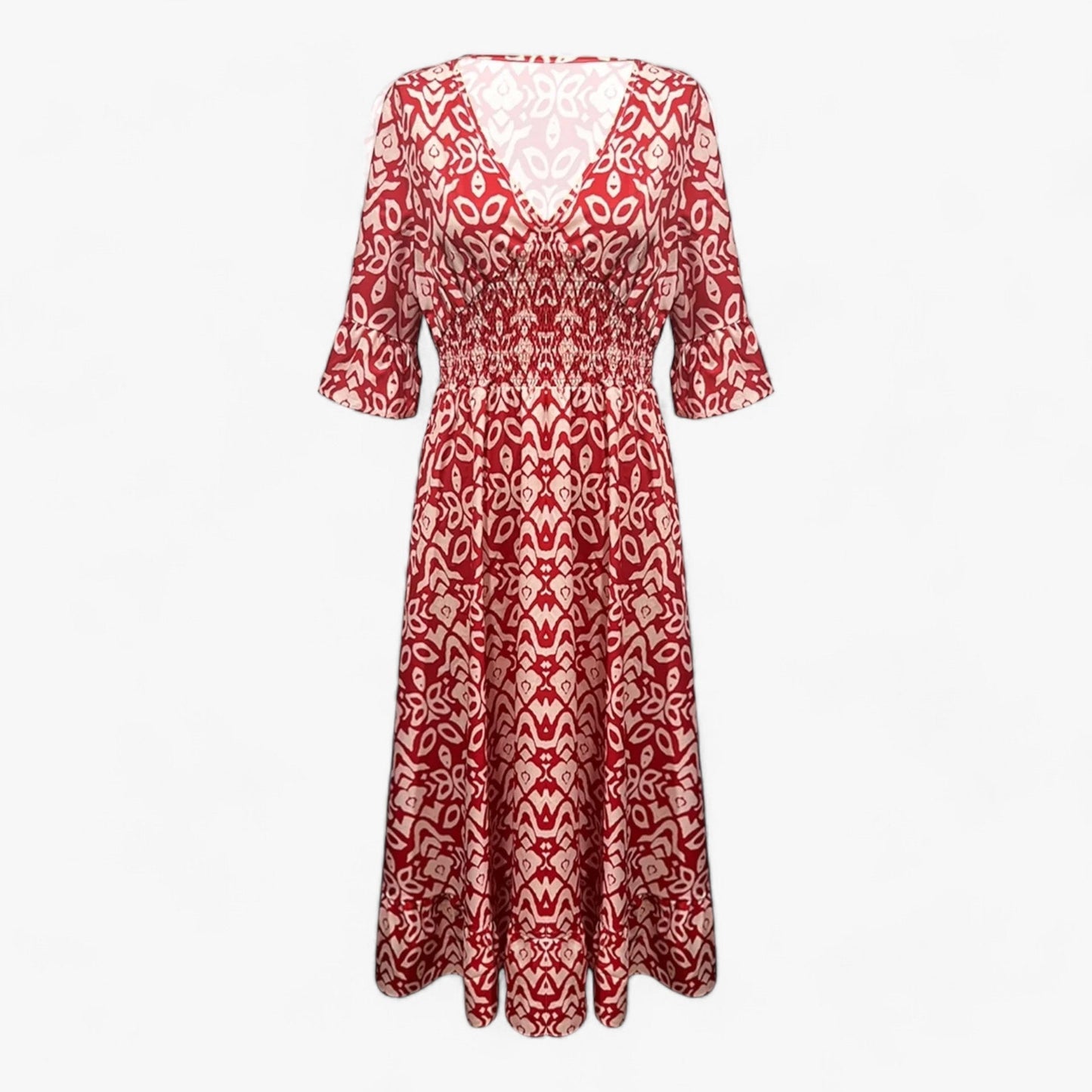 Großes Florales V-Ausschnitt-Kleid - Perfekt für Strandurlaube