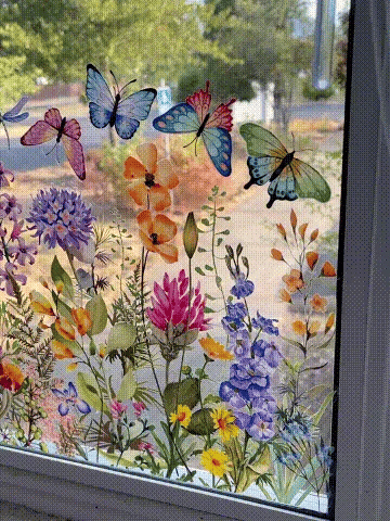 BloomLite™ - Floraler Nachbarschaftsfensteraufkleber mit bunten Blumen