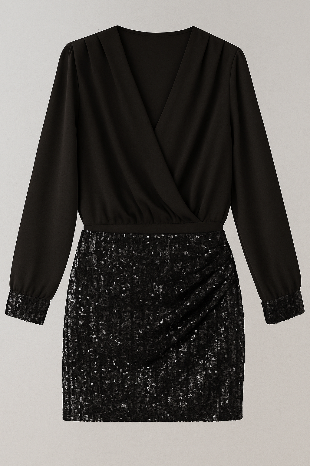 Hollis |  Wickelbluse &  Pailletten-Minirock Set