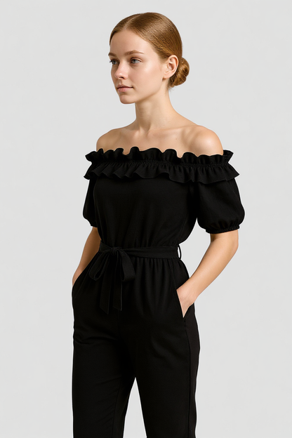 Emma | Damen Eleganter Jumpsuit Mit Volantärmeln