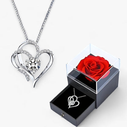 Elegante Herz-Zirkonia-Halskette mit luxuriöser Rosen-Geschenkbox