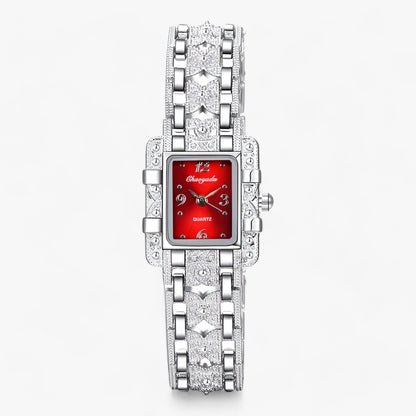 Armbanduhr mit Rechteckigem Zifferblatt und Kristallen - Modisch und Elegant für Frauen