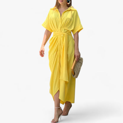 Elegantes Midikleid - Raffinierter Stil mit Umlegekragen & Bindegürtel